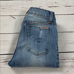 Hudson Frayed Patch Skinny Jeans